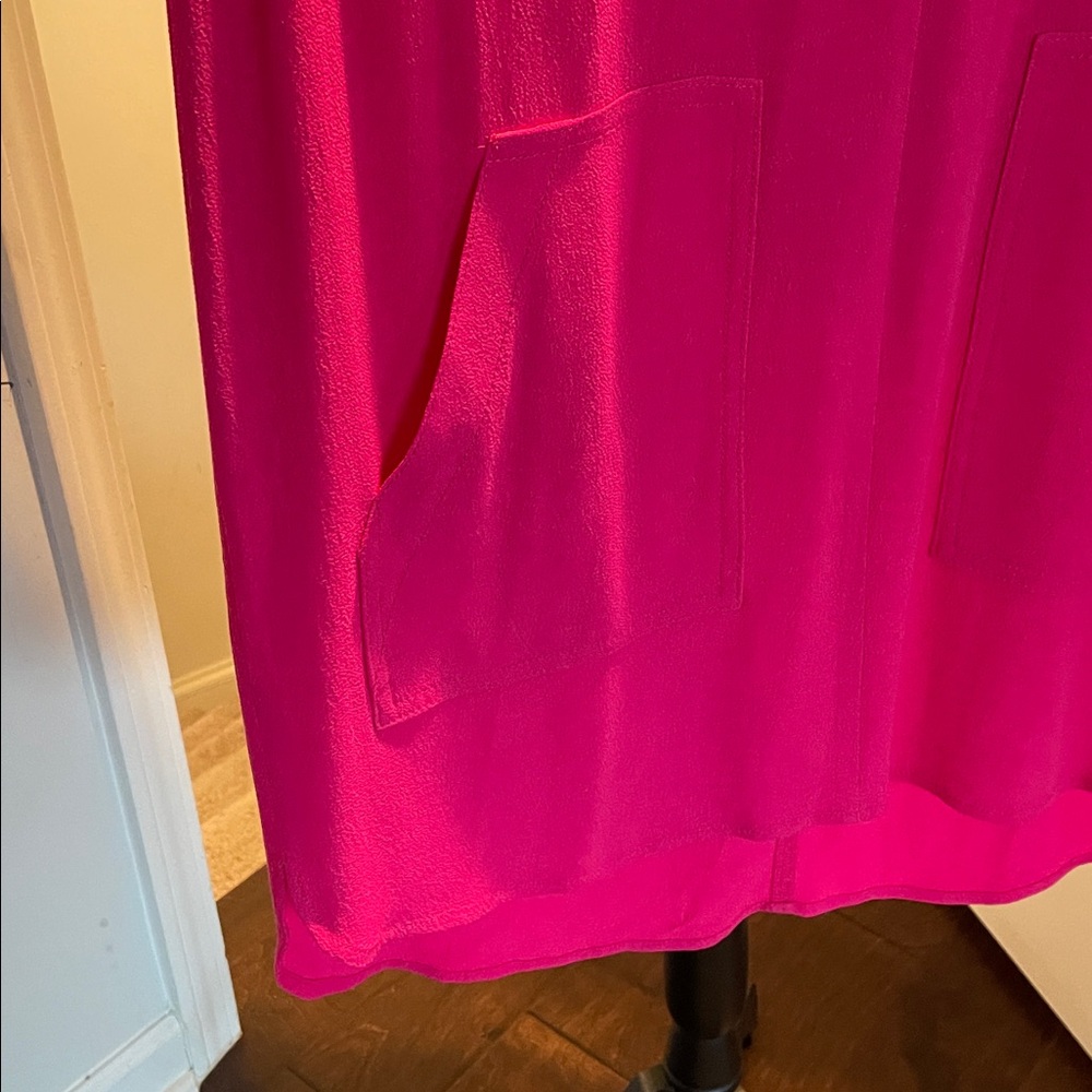J.Crew Hot Pink PullOver Shift Dress Size S Patch Pockets Shoulder Tabs HighLow - Picture 11 of 15